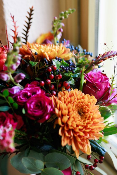 colourful bouquet flowers orange pink