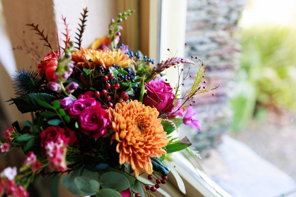 colourful bouquet flowers orange pink