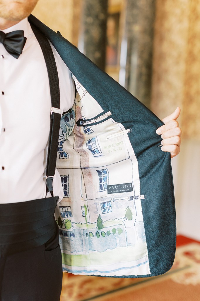 groom shoes off interior suit jacket