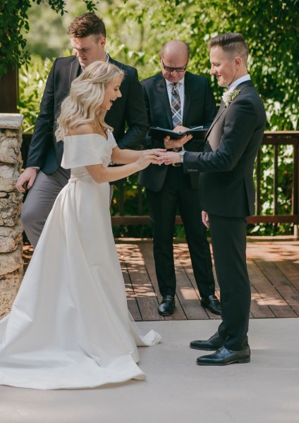 bride groom celebrant at alter setting