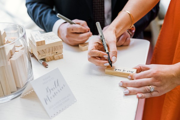 blocks with letters/notes on them from guests