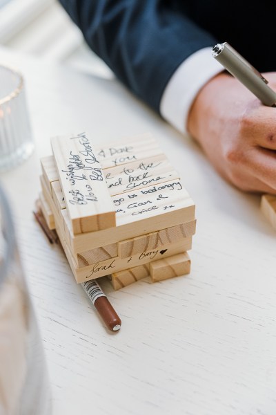 blocks with letters/notes on them from guests