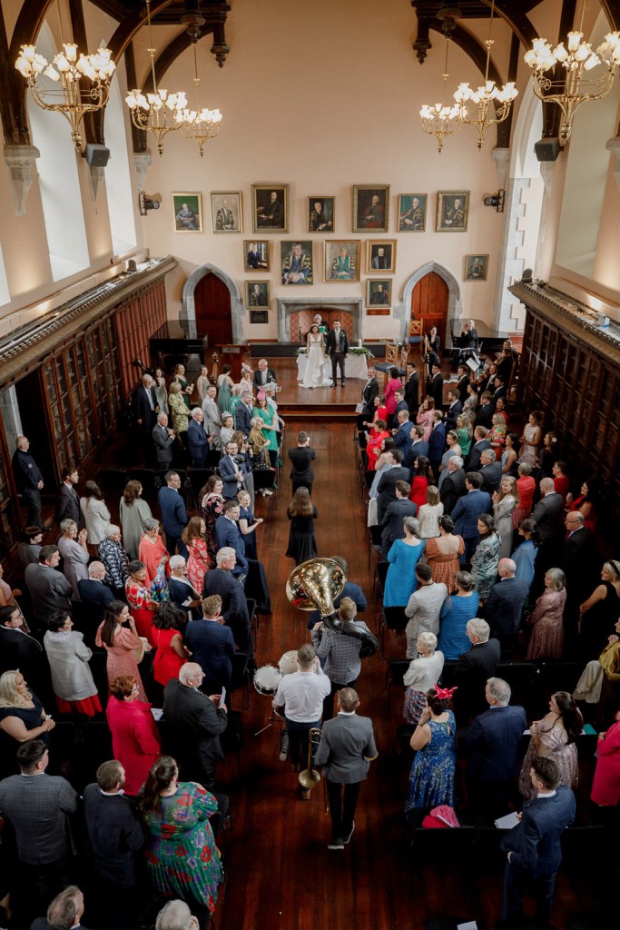 over view shot of guests seated during ceremony