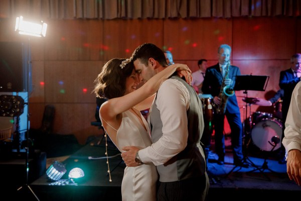 bride and groom dance on the dancefloor together