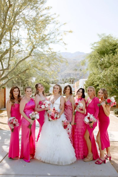 Bridesmaids in pink, pink bridesmaids, pink bridesmaids dresses, pretty in pink bridesmaids, pink bridal party