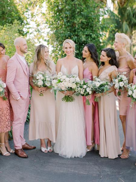 Bridesmaids in pink, pink bridesmaids, pink bridesmaids dresses, pretty in pink bridesmaids, pink bridal party