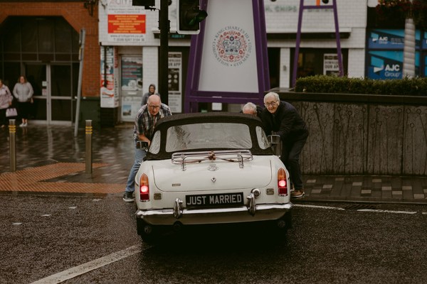 white wedding car