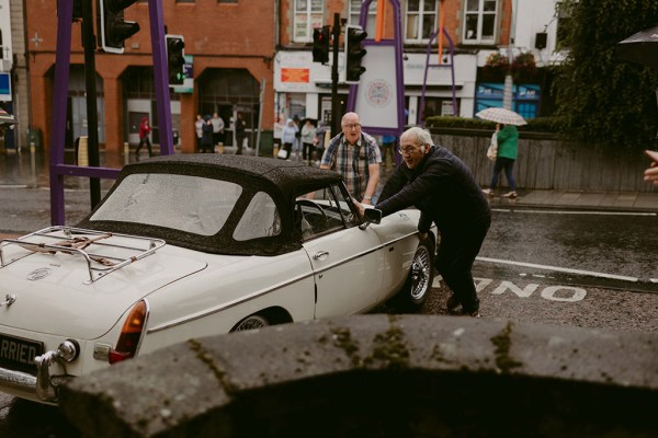 white wedding car