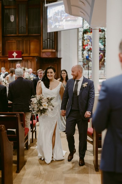 bride and groom exit ceremony church setting