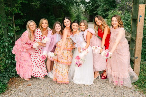 Bridesmaids in pink, pink bridesmaids, pink bridesmaids dresses, pretty in pink bridesmaids, pink bridal party