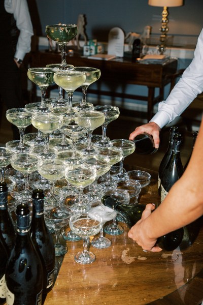 champagne prosecco fountain being poured