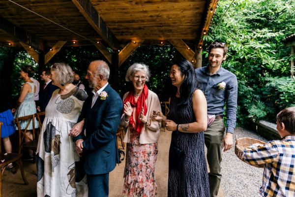 guests outside ceremony venue