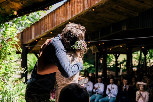 bride and groom hug