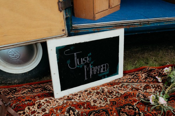 just married written in chalk