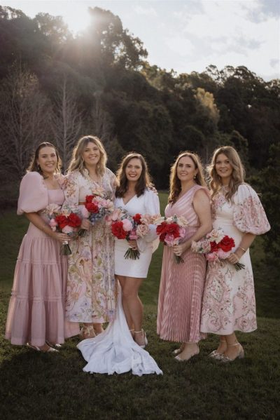 Bridesmaids in pink, pink bridesmaids, pink bridesmaids dresses, pretty in pink bridesmaids, pink bridal party