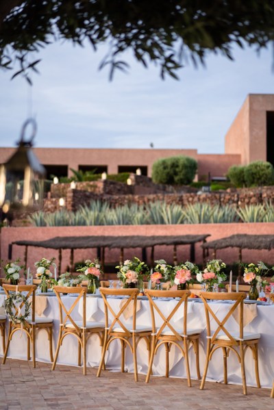 skyline shot of dining room exterior table and chairs