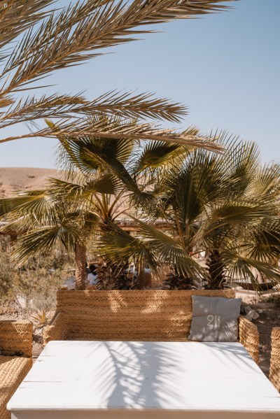 outdoor bed in the wilderness palm trees