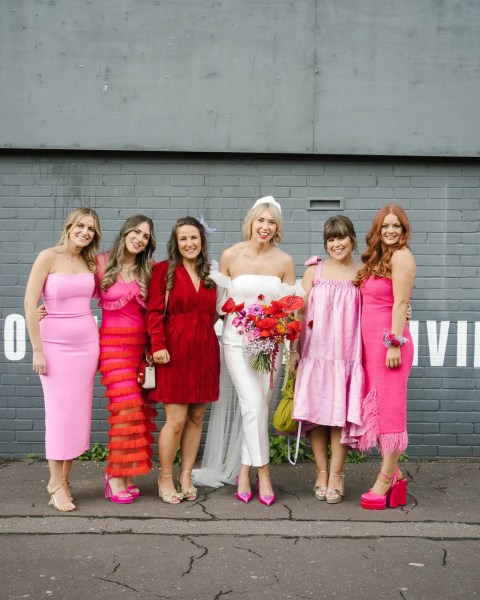 Bridesmaids in pink, pink bridesmaids, pink bridesmaids dresses, pretty in pink bridesmaids, pink bridal party