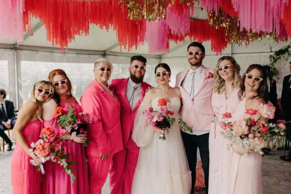 Bridesmaids in pink, pink bridesmaids, pink bridesmaids dresses, pretty in pink bridesmaids, pink bridal party