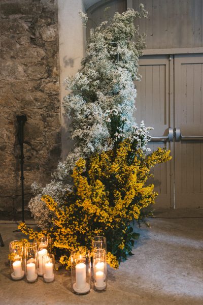 flowers outside and candles lit