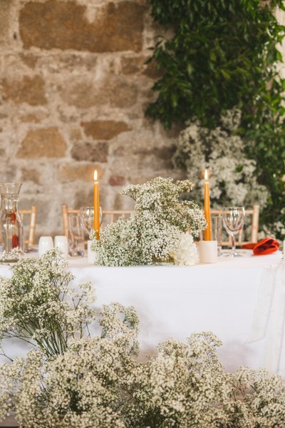 top table for bride and groom interior setting candles lit