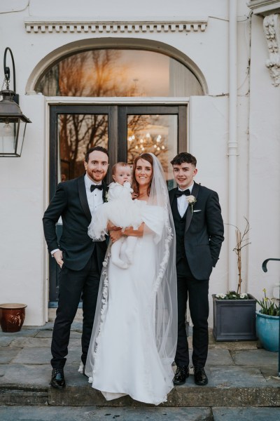 bride groom daughter babygirl and young groomsman