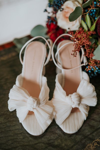 white bridal heels shoes bows ribbons