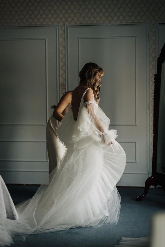 back of brides dress bridal gown getting ready