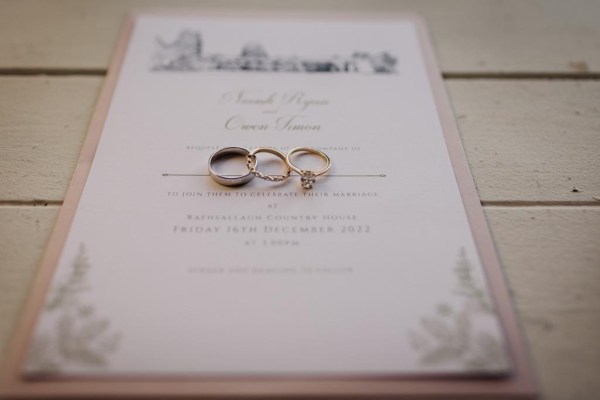 wedding bands ring on letter RSVP