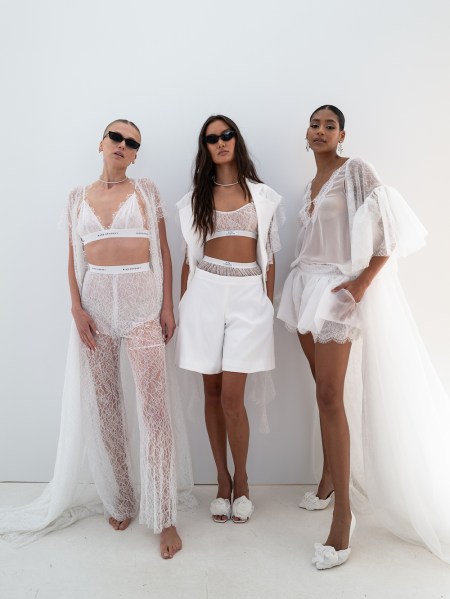 RIME ARODAKY Astral bridal lace bra and short and trousers co-ords runway