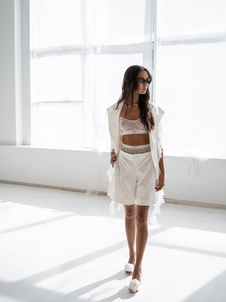 RIME ARODAKY Astral bridal gown mesh bralette sporty sunglasses