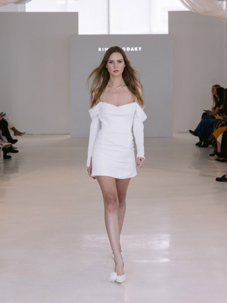 RIME ARODAKY Astral bridal gown short dress runway off the shoulder