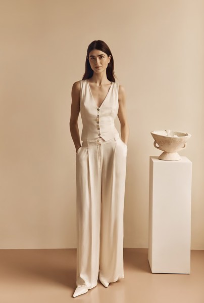 Eden satin waistcoat and Nancy satin wide-leg trousers Ghost bridal