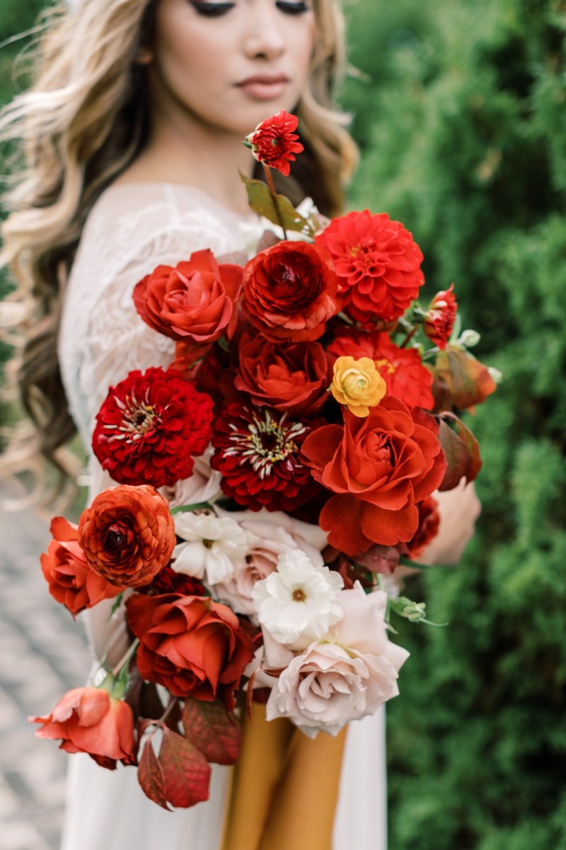 red bridal bouquet, red wedding bouquet, romantic red bridal bouquets, red wedding flowers