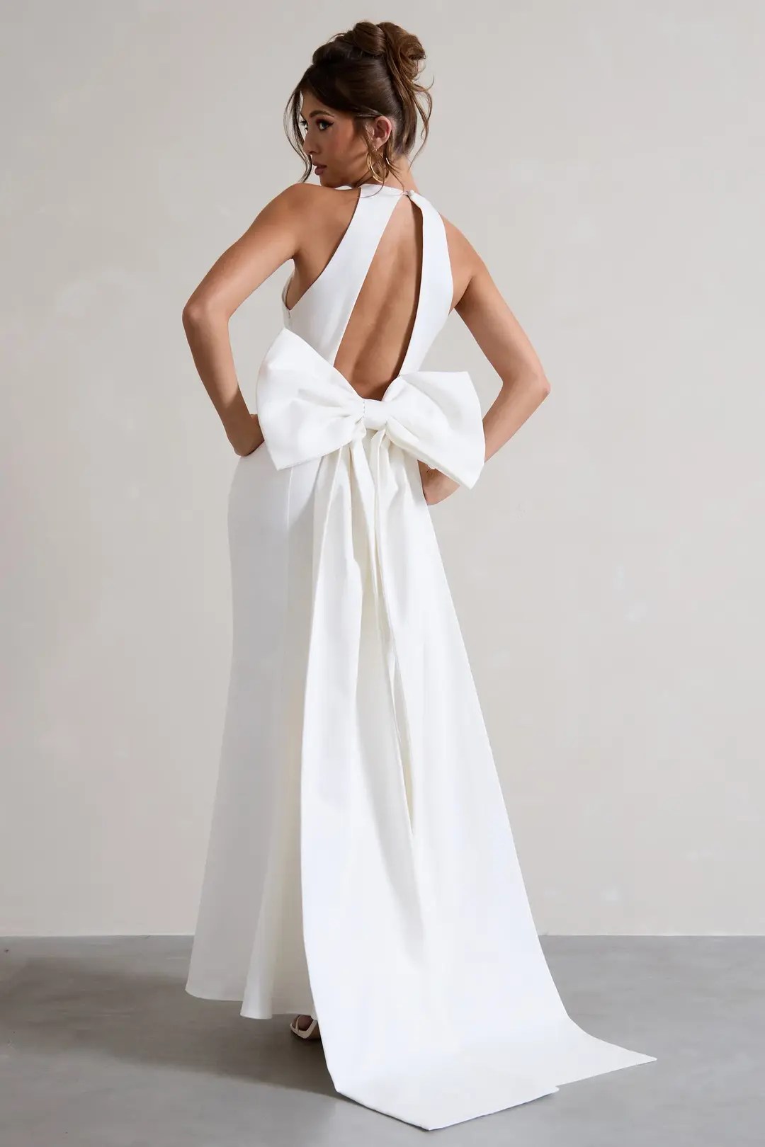 Club L Bestow White Open-Back Bow Dress