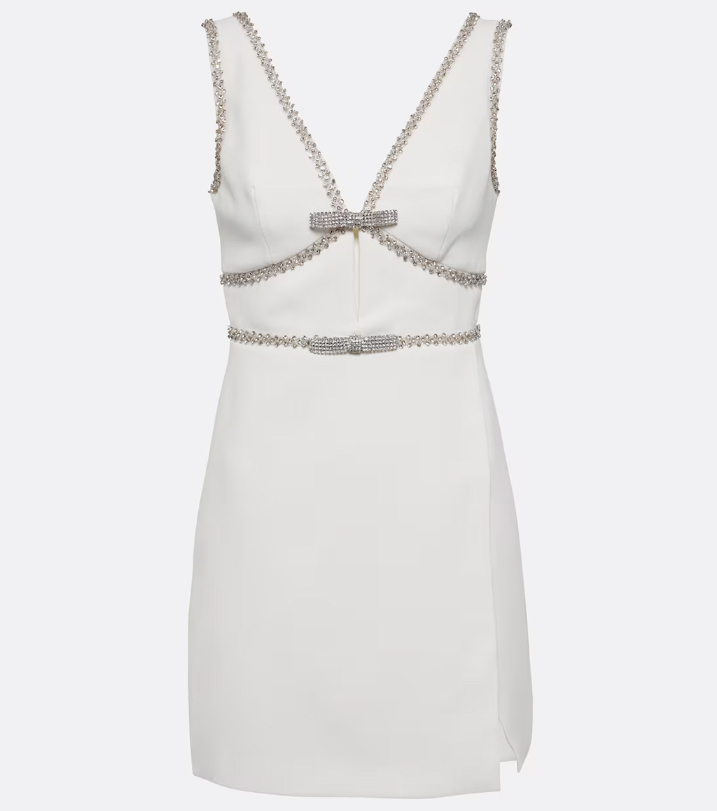 Self-Portrait White Diamante Bow Trim Dress